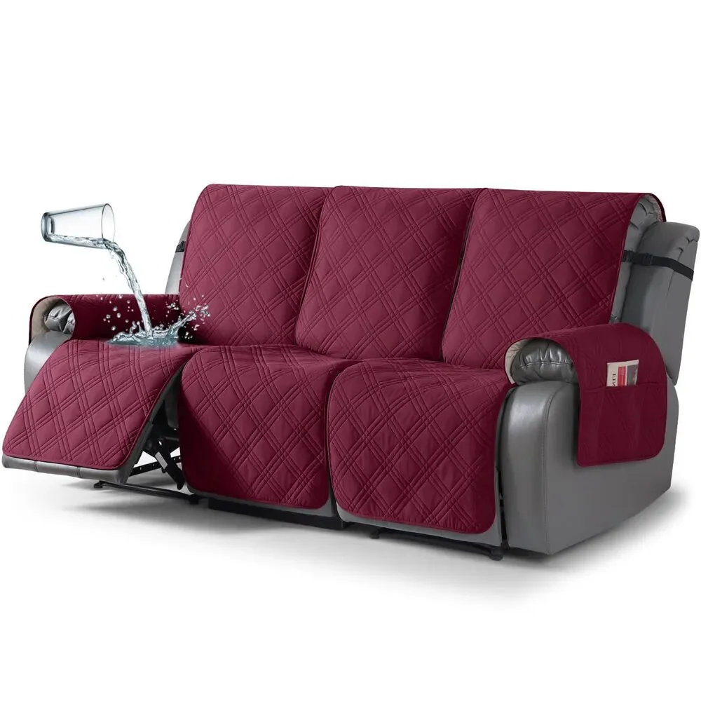 100% Waterproof Sofa Cover, Split Cover for Reclining Couch (3 Seater, Wine)